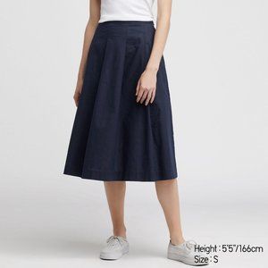 Uniqlo Navy Linen Cotton Midi Skirt